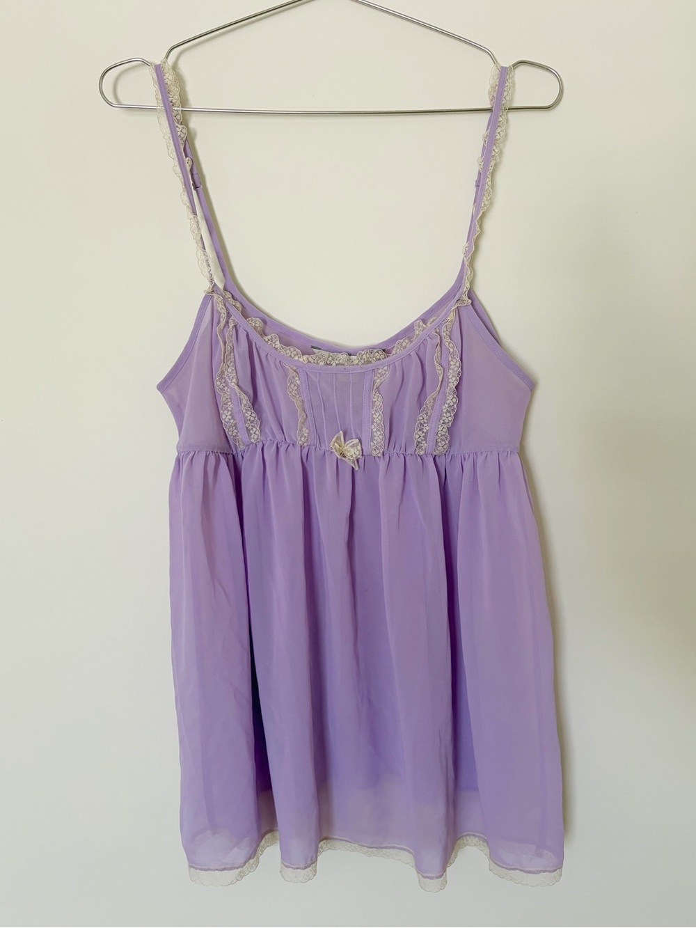 Y2K Victoria’s Secret Lace Trim Milk Maid Sheer Chemise Slip Lavender Mini Dress